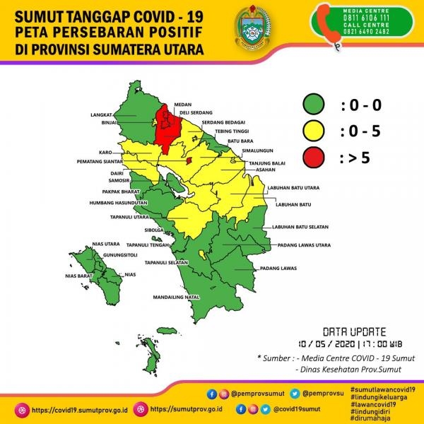 Peta Persebaran Positif di Provinsi Sumatera Utara 10 Mei 2020